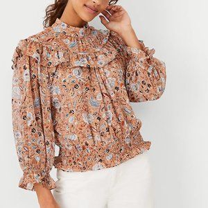 Ann Taylor Floral Ruffle Smocked Hem Top